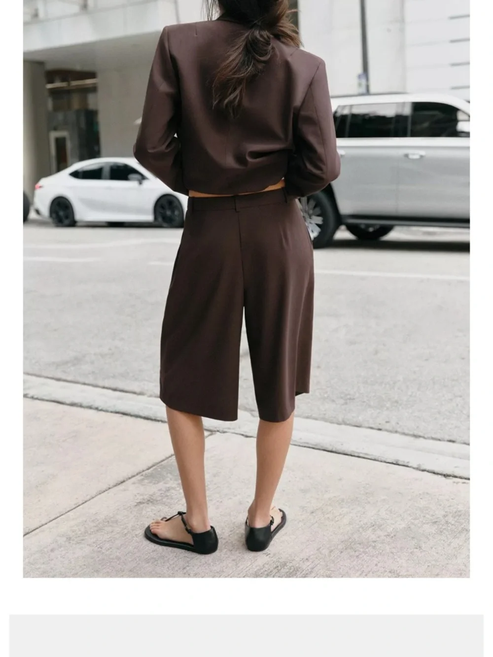 Tailored Knee-Length Shorts in Dark Brown - Picture 6 of 8